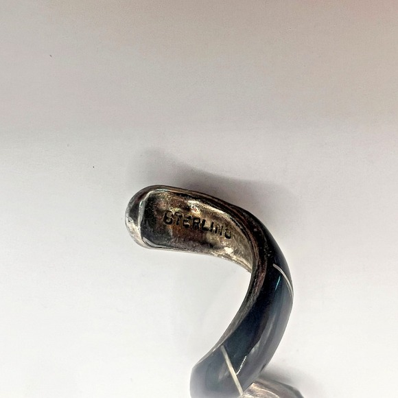 Vintage Sterling Silver Black Enamel Spiral Drop Earrings Modernist Mexico JA - Picture 10 of 12